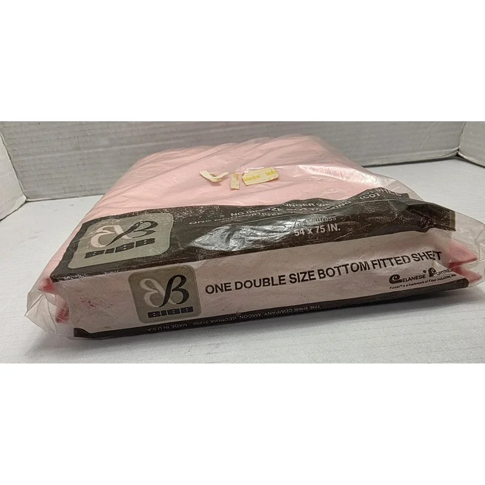 Vintage Bibb Pink Double Fitted Sheet NOS 50/50 Cotton Polyester 54x75 Sealed